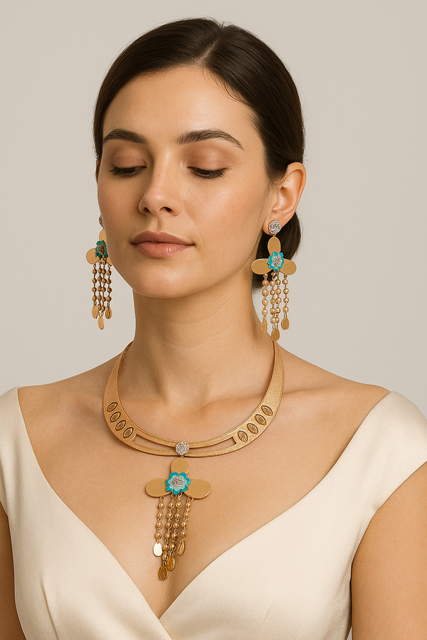 Floral Charm 925 Silver Necklace Set